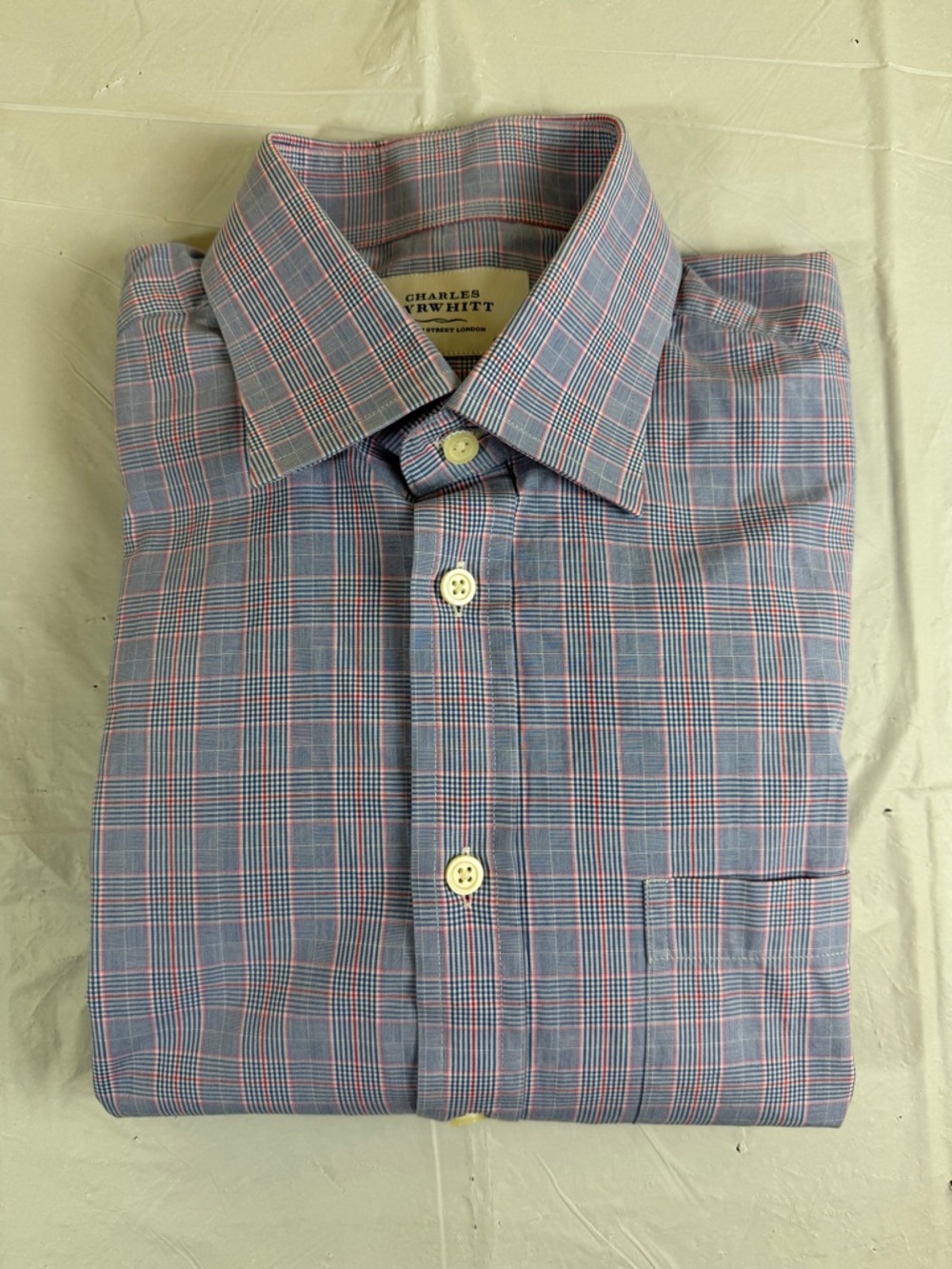 Charles Tyrwhitt Blue and Red Windowpane Plaid Dress Shirt 16/34